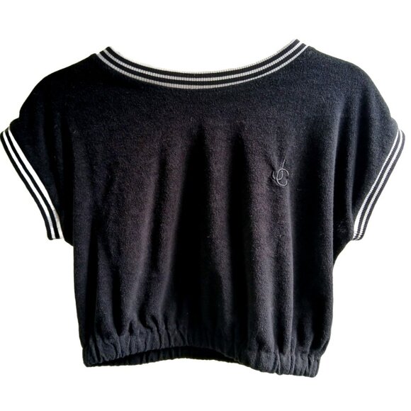 Y2K Vintage Juicy Couture Black & White Cap Sleeves Terry Cloth Tee - Picture 1 of 11